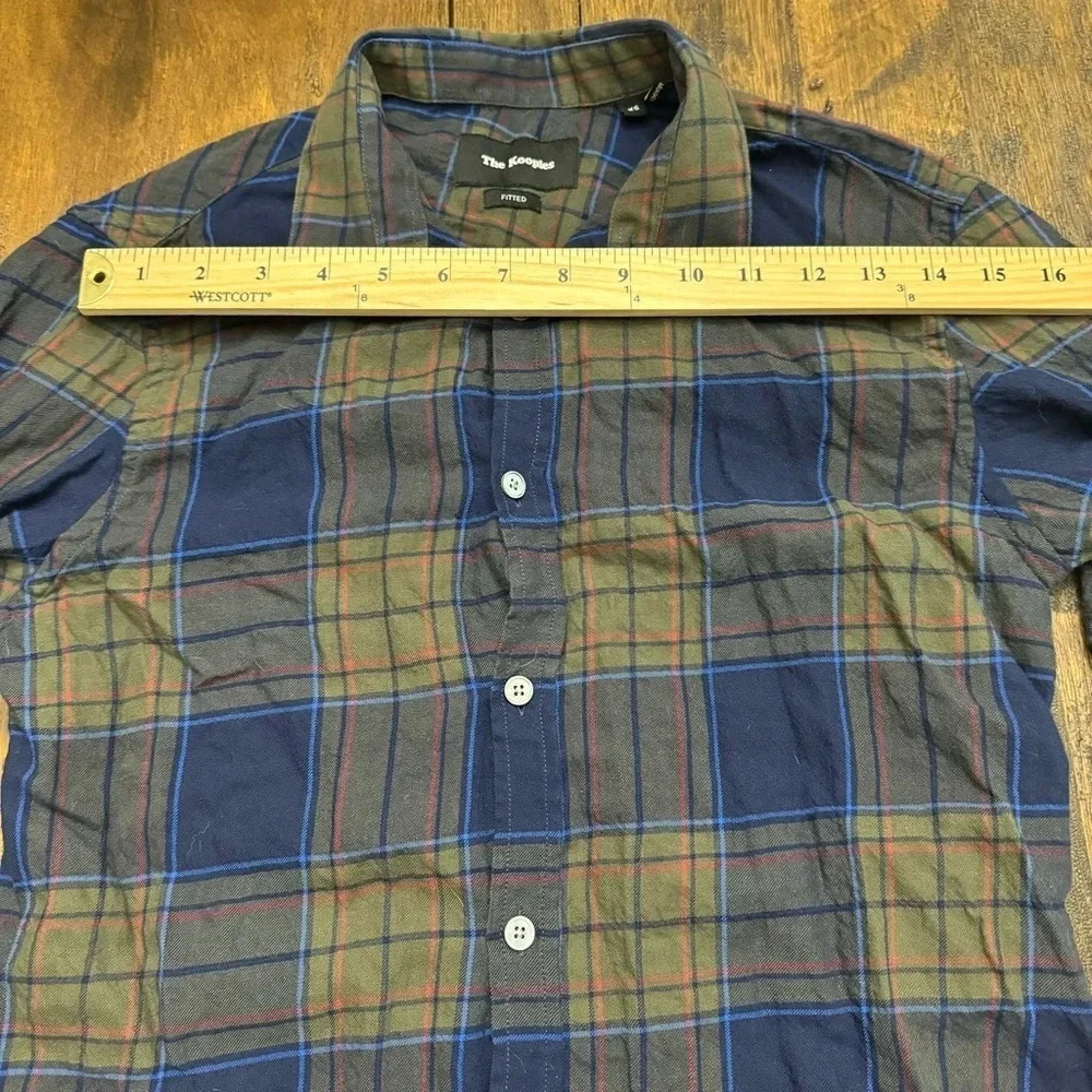 The Kooples button down shirt. XS. Slim flit. Navy/khaki plaid. - Picture 6 of 11